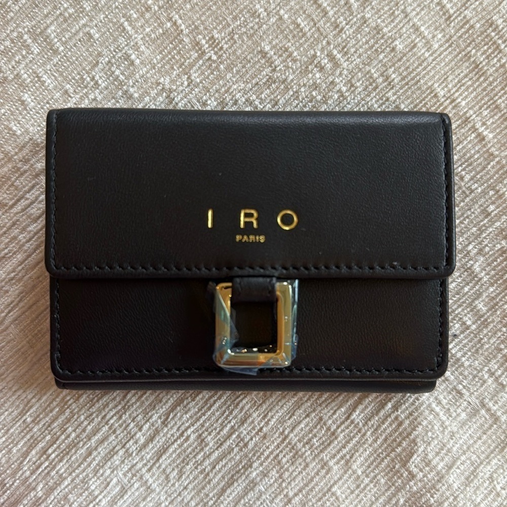 NWT IRO Black Leather Wallet with Gold Detailing and Logo